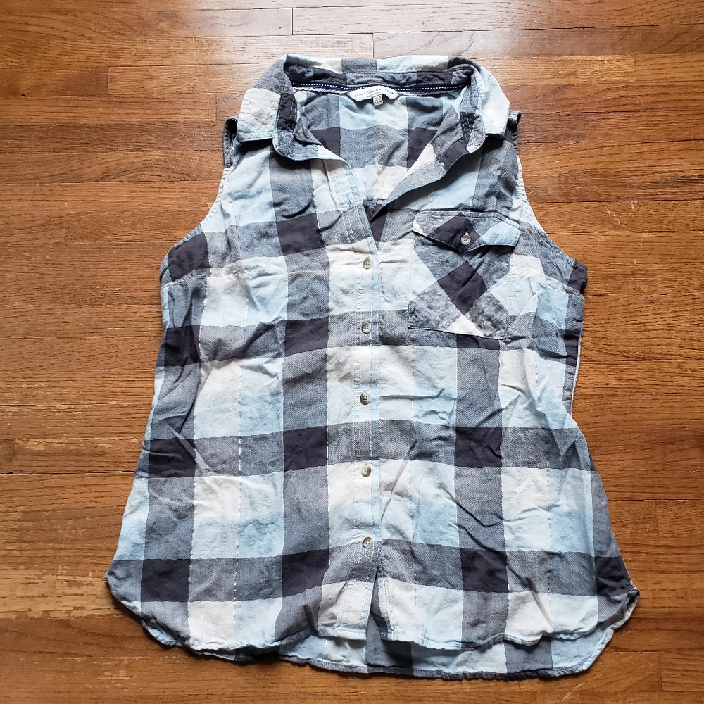 F&F | Sleeveless Plaid Button Up Top | 14